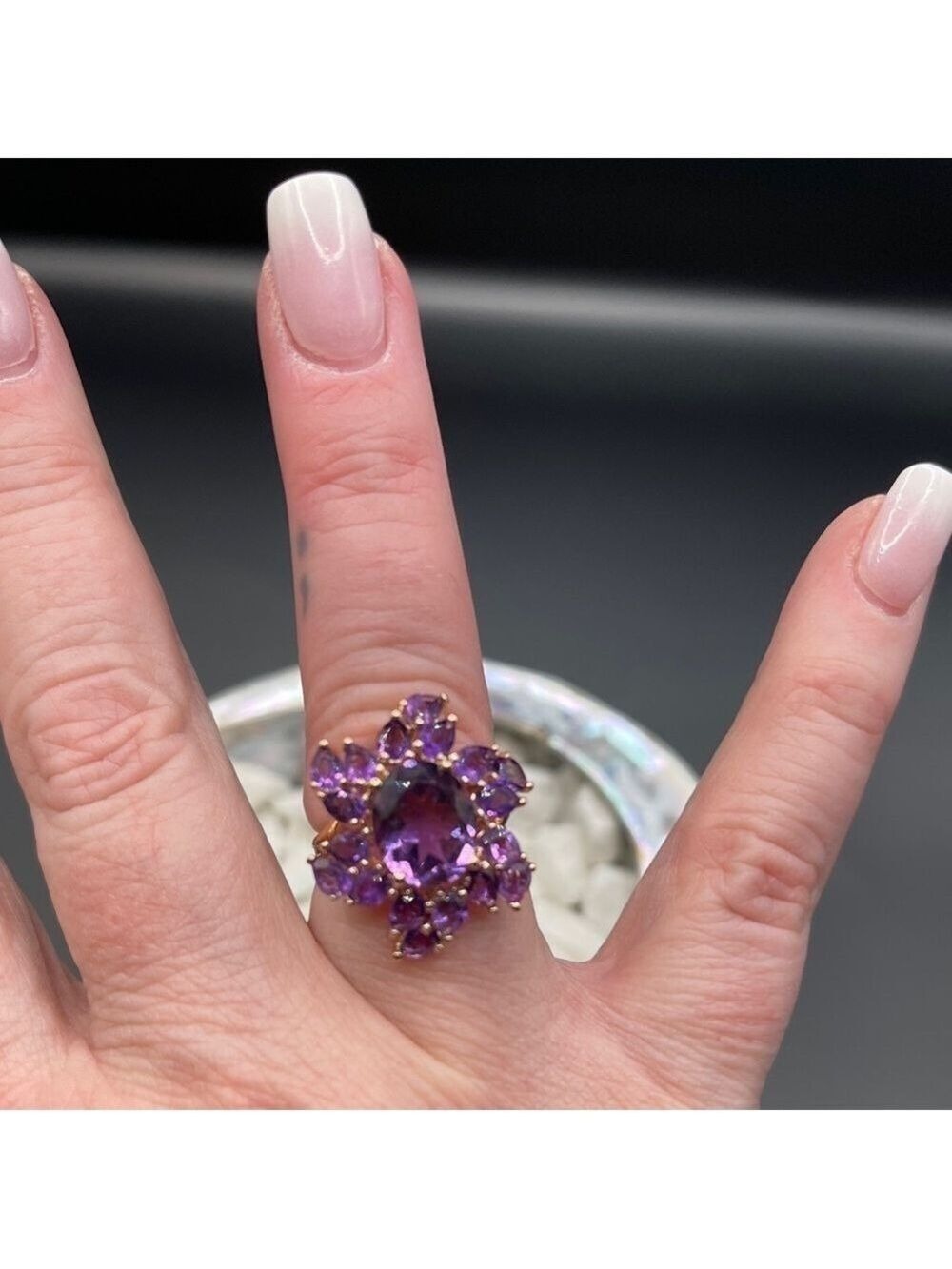 Amethyst Ring Oval Pear Cut 14K Rose Gold Sterling Silver Purple/Pink W 6 NWT - Picture 5 of 17